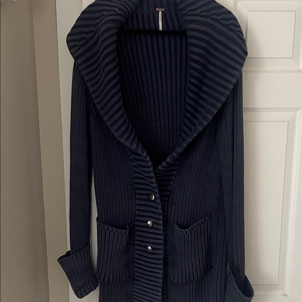 Free People Navy Striped Cardigan